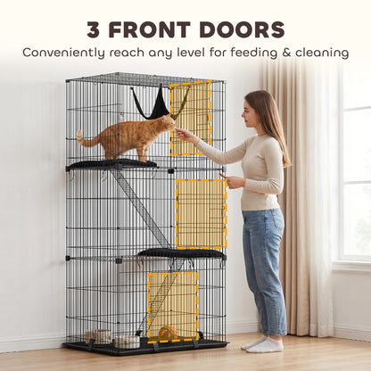 3-Tier Cat Cage Indoor, Detachable Metal Wire Kennel withwith Hammock, Platform, Tray and Cushion for 1-2 Kittens