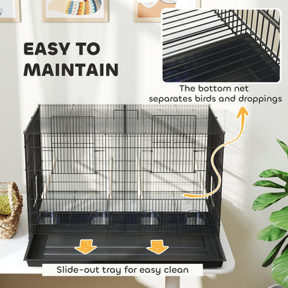 18" H Bird Cage, Large Parakeet Cage for Budgie, Lovebird, Canary, Finches with Divider, Black