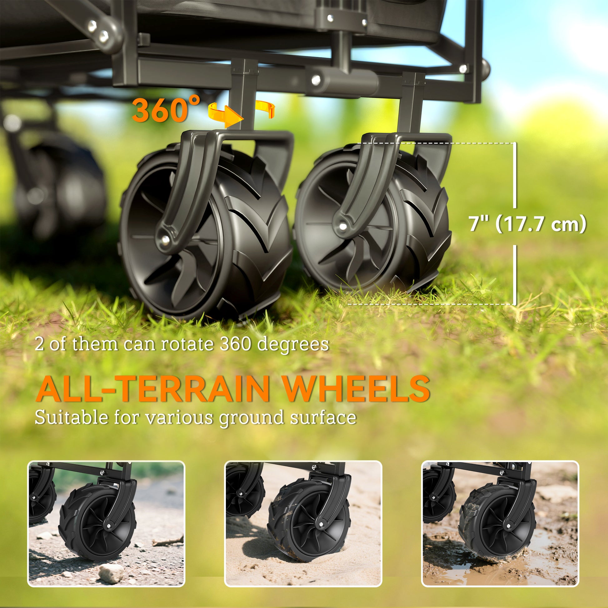 80L Folding Wagon Cart with Wheels, Heavy-Duty Collapsible Wagon with Removable Canopy, Adjustable Handle, Black