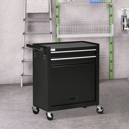 2-Drawer Rolling Tool Chest on Wheels, Metal Tool Cabinet for Warehouse, Workshop and Garage, Black
