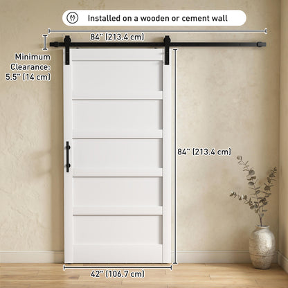 42"x84" Sliding Barn Door with Hardware Kit, Shaker Style Sliding Door with Handle, Track, Floor Guide, White Wood Grain