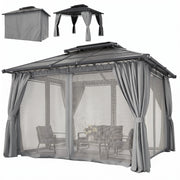 10' x 12' Outdoor Hardtop Gazebo Canopy w/ Double PC Roof, Steel Frame, Nettings, Curtains for Garden Lawn Deck, Grey