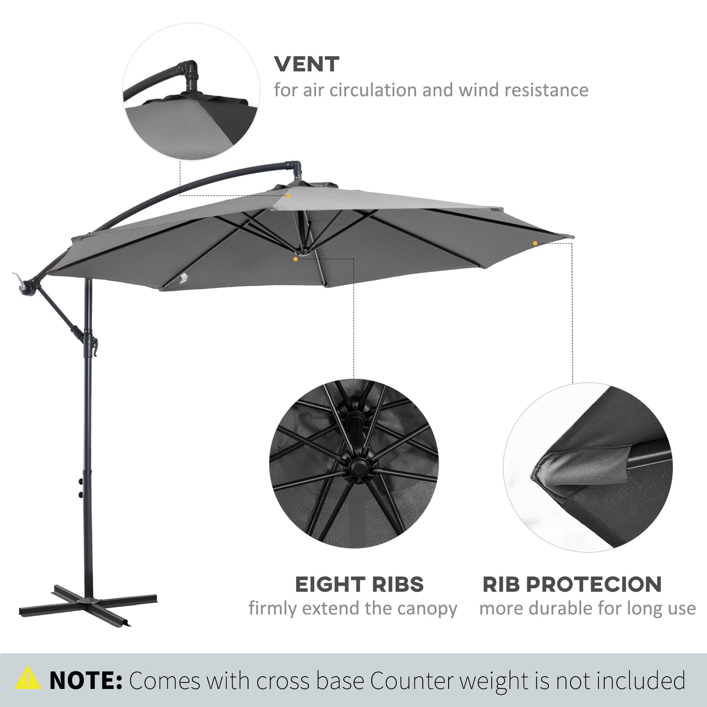 9.7ft Offset Patio UmbrellaCantilever Parasol with Crank Handle, 8 Ribs and Cross Base for Outdoor, Sun Shade, Cream