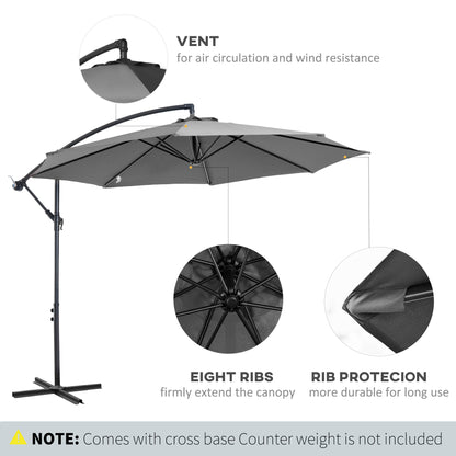 9.7ft Offset Patio UmbrellaCantilever Parasol with Crank Handle, 8 Ribs and Cross Base for Outdoor, Sun Shade, Cream