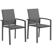 Set of 2 Outdoor Stackable Garden Dining Chairs, Patio Chairs with Breathable Fabric Seat, Armrests and Backrest for Patio, Balcony and Backyard, Dark Grey