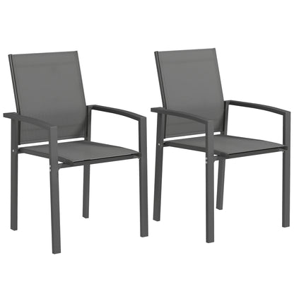 Set of 2 Outdoor Stackable Garden Dining Chairs, Patio Chairs with Breathable Fabric Seat, Armrests and Backrest for Patio, Balcony and Backyard, Dark Grey