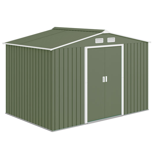 9.1'x6.4'x6.3' Garden Storage Shed w/ Foundation Kit Metal Tool Storage House w/ Double Doors Light Green