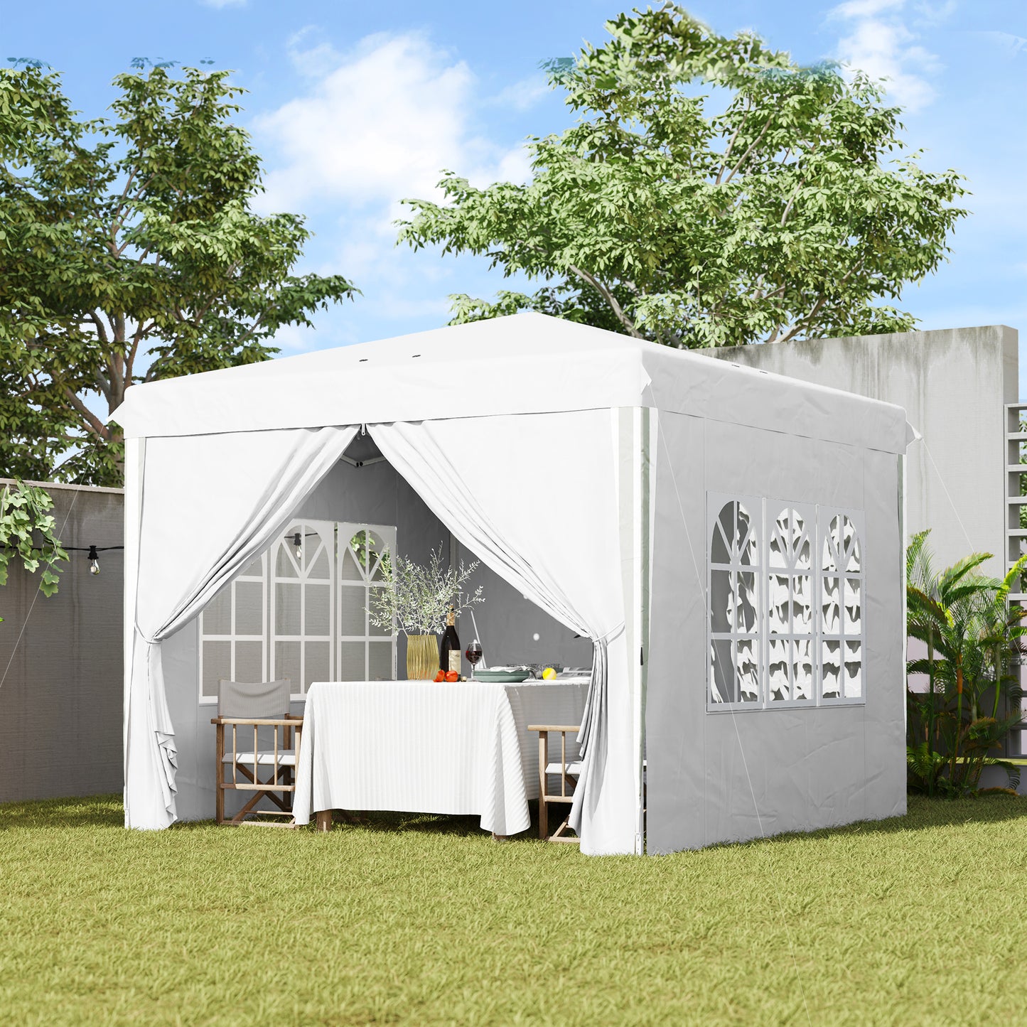 10' x 10' Pop-Up Canopy Tent with Sidewalls, Height-Adjustable, Carry Bag Included, for Outdoor, Garden, Patio, White