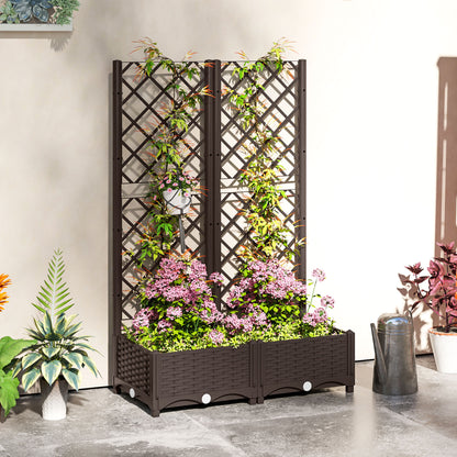 Raised Garden Bed with Trellis, Plastic Raised Flower Bed with Drainage Holes and Drain Plugs, 32" x 16" x 48"