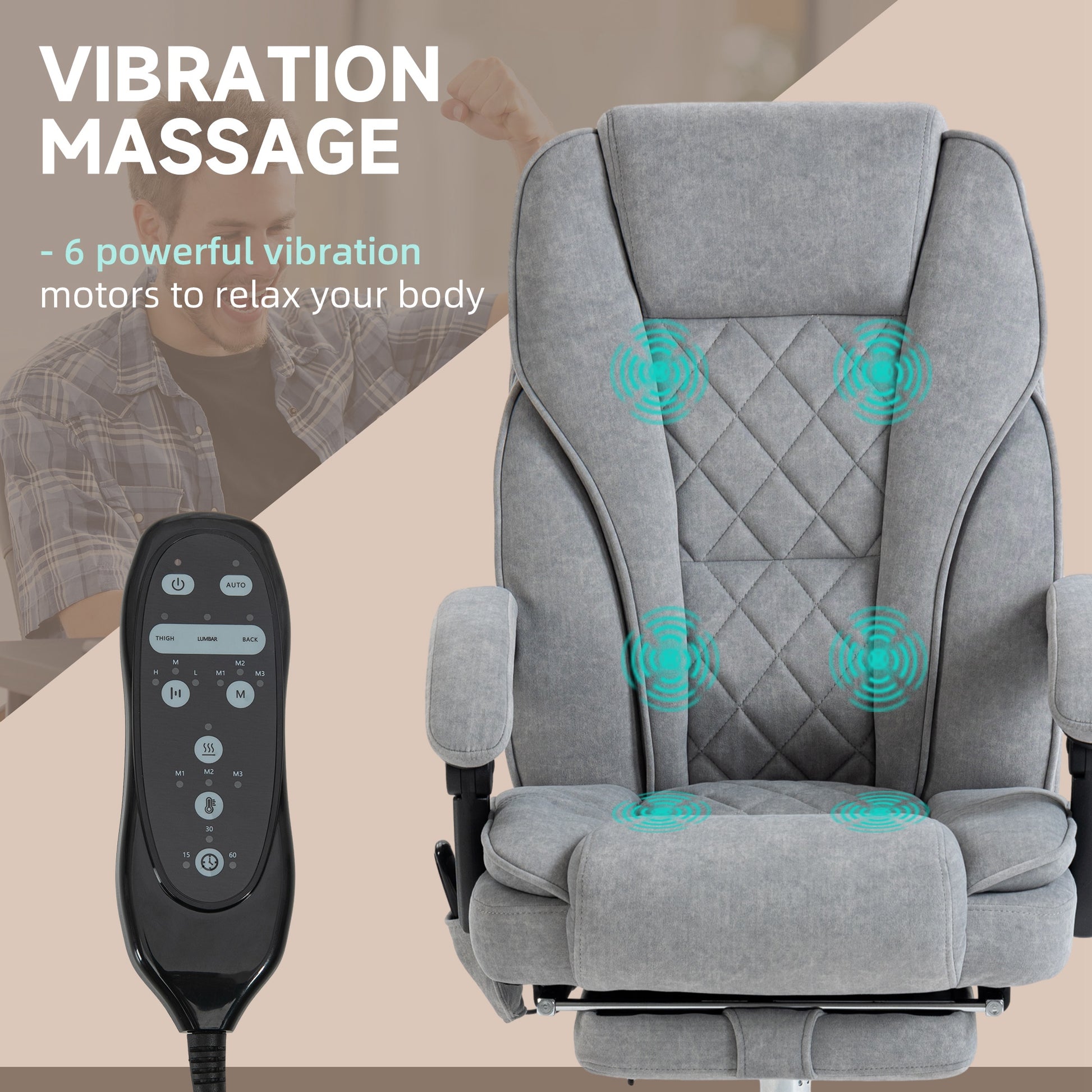 Massage Office Chair, Reclining Computer Chair with Adjustable Height and Footrest, Grey