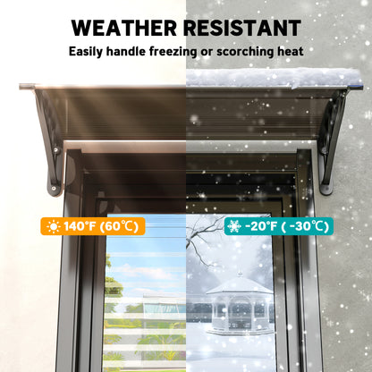 Window Awning Door Canopy, Polycarbonate Cover Patio Awnings, 30" x 50", Brown