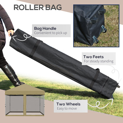 10' x 10' Pop-Up Party Tent UPF50+ Outdoor Canopy Tent with Mesh Sidewalls, 3-Level Adjustable Height, Roller Bag, Khaki