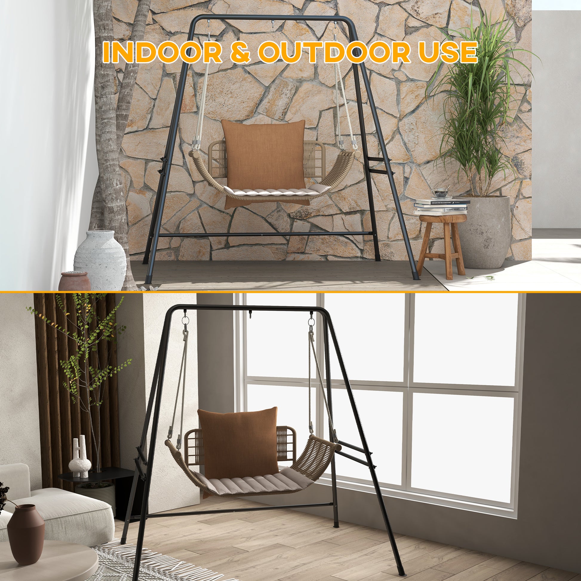 Hammock Chair Stand, Hanging Heavy Duty Metal Frame Hammock Stand for Hanging Hammock Air Porch Swing Chair, Egg Cahir, Indoor & Outdoor Use, 70.1" x 56.3" x 70.9" Black