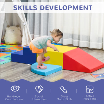 Qaba Crawl and Climb Foam Play Set Toddler Nugget 4 Pieces Lightweight Interactive Set for Climbing, Crawling, Sliding Play Zone for Baby Preschooler