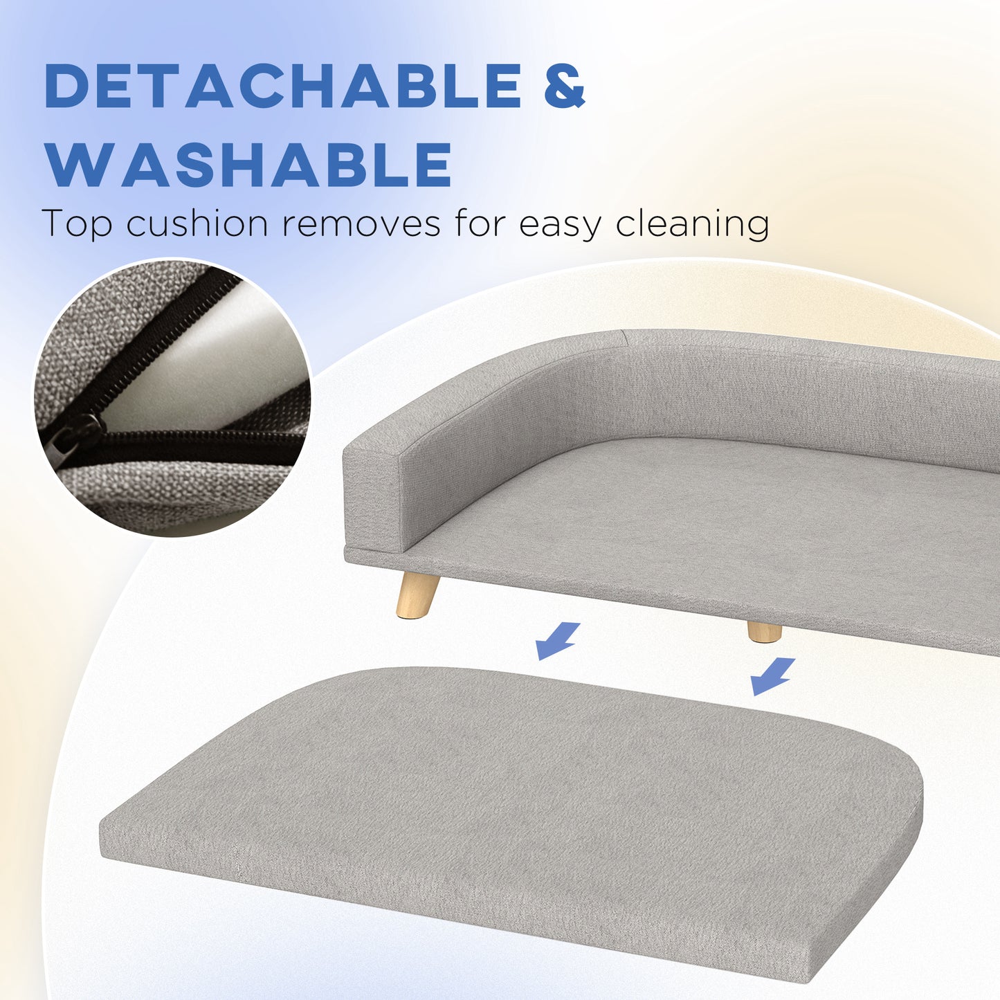 Dog Sofa for Large Dogs with Washable Cover, Anti-slip Foot Pads, Grey