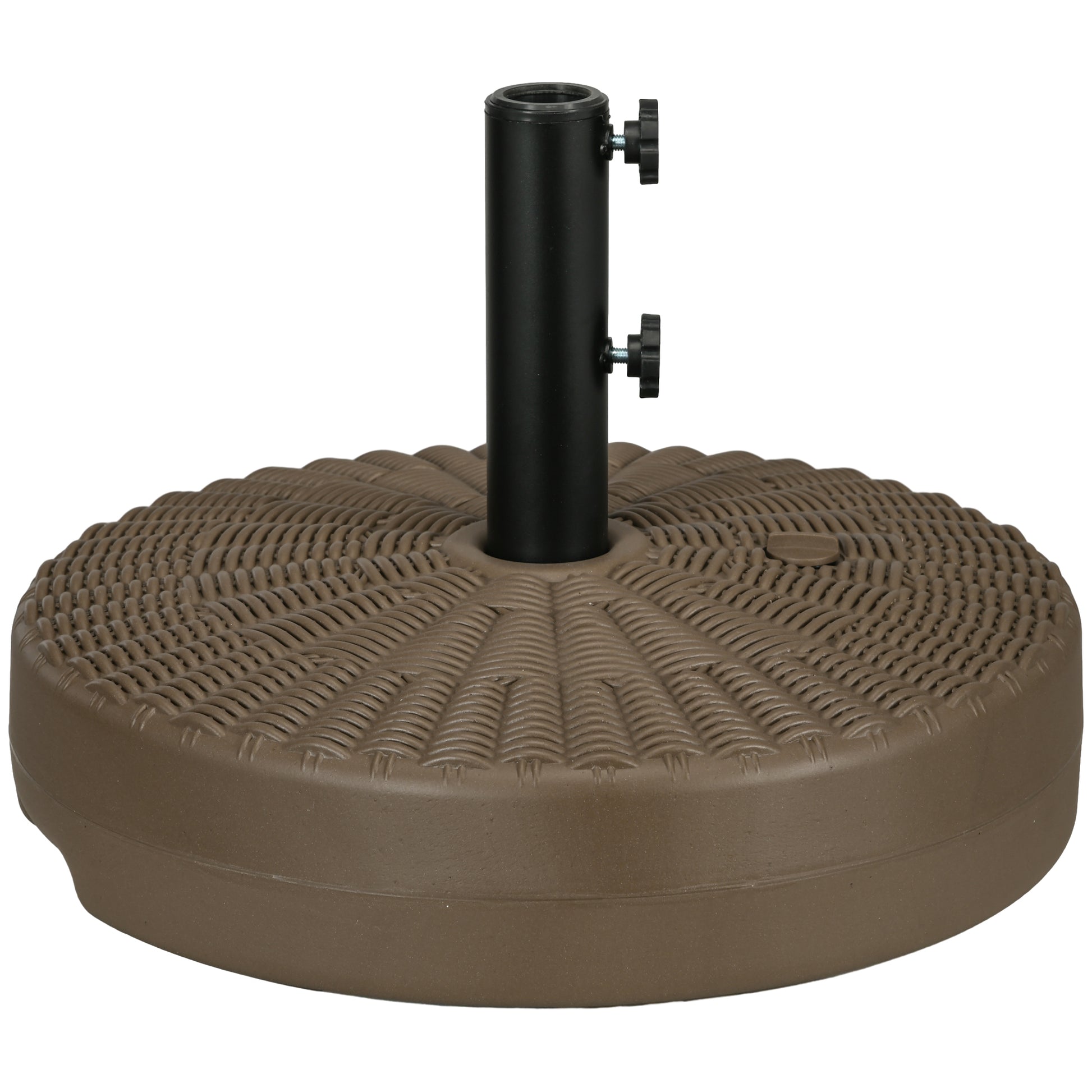 Umbrella Base, Heavy Duty Fillable Base Holder with Steel Pole, Round Parasol Stand for Patio, Outdoor, Backyard, Brown