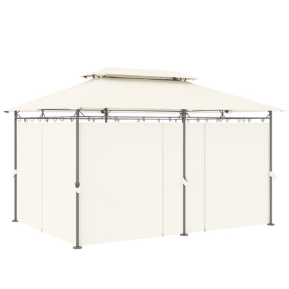 10' x 13' Double Roof Patio Gazebo, Outdoor Gazebo with Curtains, for Garden, Lawn, Backyard and Deck, Cream White