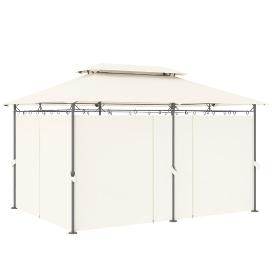 10' x 13' Double Roof Patio Gazebo, Outdoor Gazebo with Curtains, for Garden, Lawn, Backyard and Deck, Cream White
