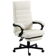 Office Chair, High Back Desk Chair, Swivel Recliner with Adjustable Height, Footrest and Padded Armrest, Cream White