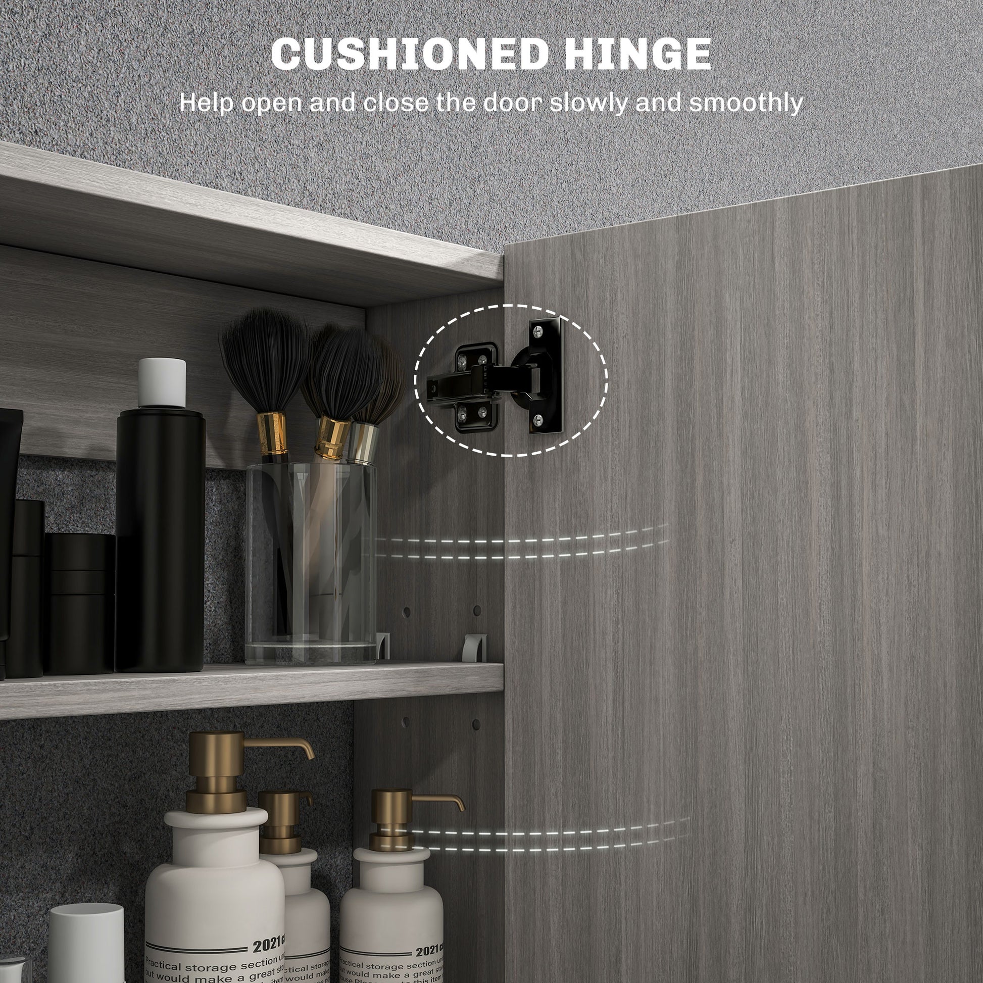 Bathroom Mirror Cabinet, Wall-Mounted Storage Organizer with Double Doors, Adjustable Shelf, Grey