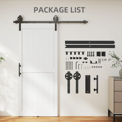 36inx84in Barn Door with 6FT Sliding Door Hardware Kit, Handle, Upgraded Rollers and Floor Guide, Waterproof, White