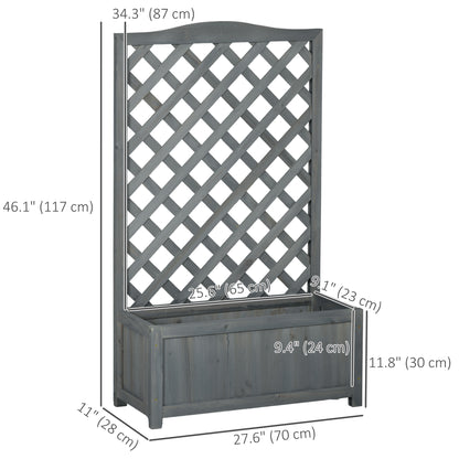 Wood Planter with Trellis for Vine Climbing, Raised Garden Bed to Grow Vegetables for Backyard, 28" x 11" x 46", Grey