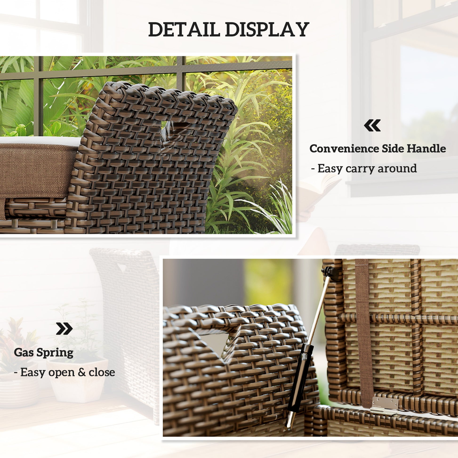 2-In-1 Outdoor Storage Bench, 29 Gallon Wicker Deck Box with Handles and Cushion, Tan