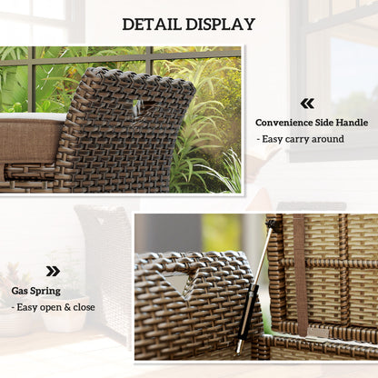 2-In-1 Outdoor Storage Bench, 29 Gallon Wicker Deck Box with Handles and Cushion, Tan