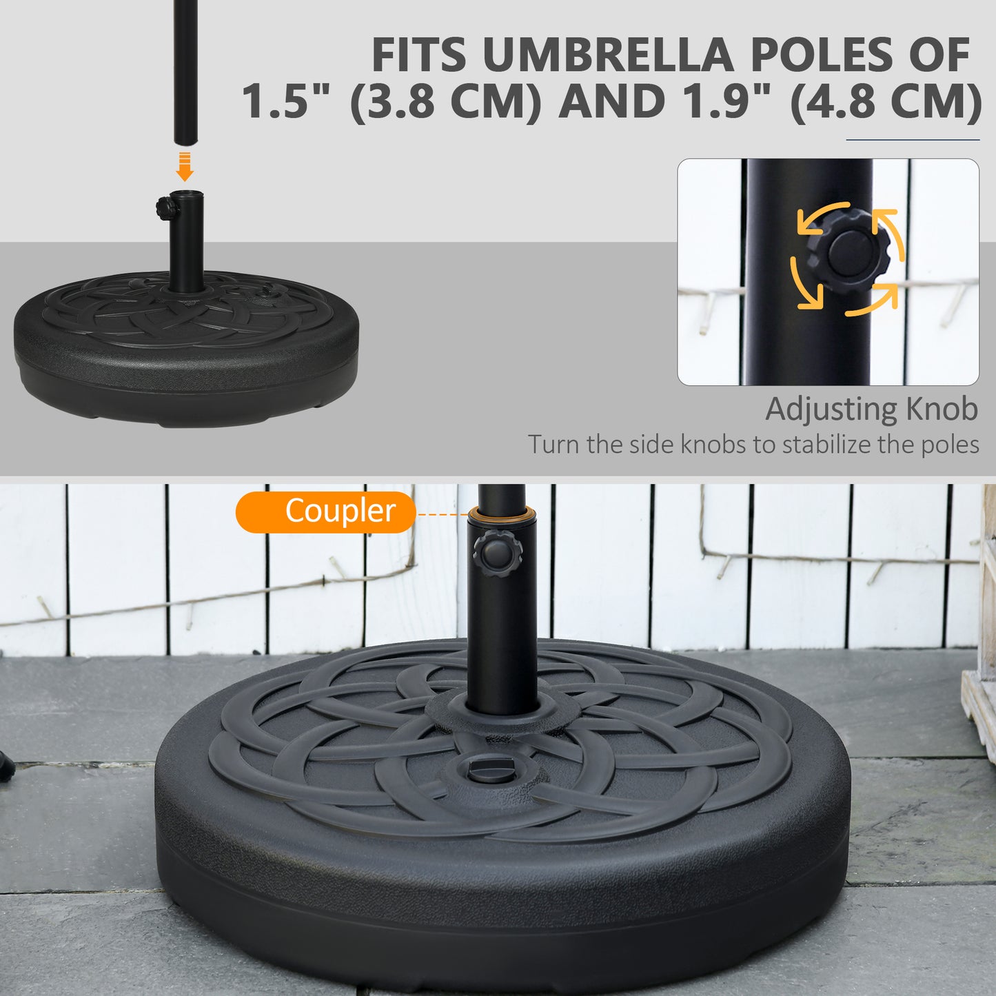 77 lb Heavy Duty Patio Umbrella Base, 22" Round Market Umbrella Stand for Deck, Outdoor, Backyard, Black