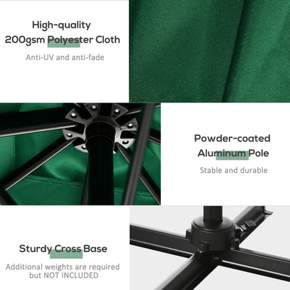 8' x 8' Square Cantilever Umbrella with 360° Rotation, Aluminum Outdoor Cantilever Market Parasol with Crank & Tilt, Garden Sun Canopy Shelter with Cross Base, Green