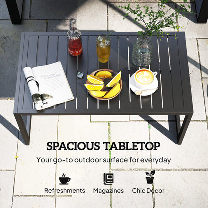 Outdoor Coffee Table, Patio Coffee Table with Slatted Tabletop, Adjustable Foot Pads for Garden, Patio, Lawn, Black