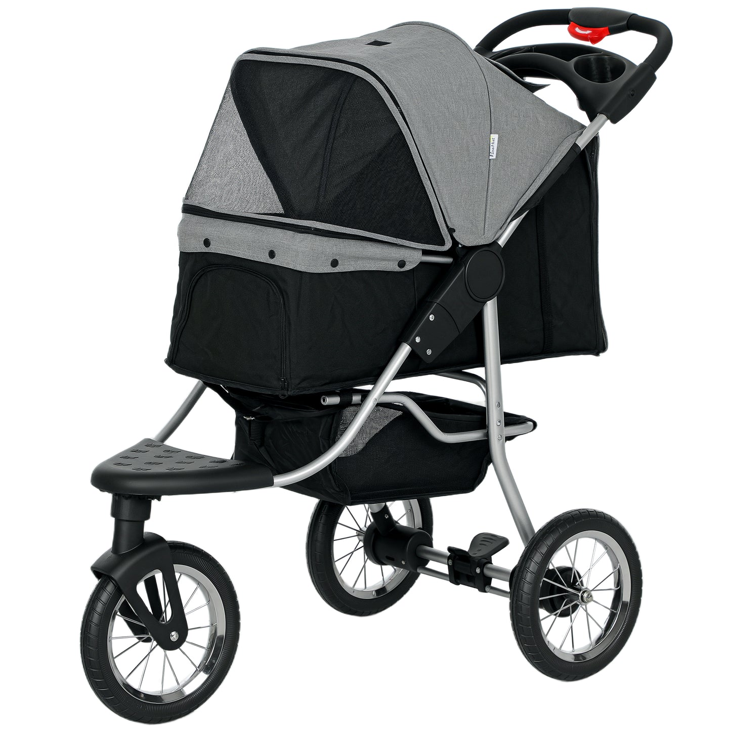 Small Dog Stroller, 3-Wheel Foldable Pet Stroller with Adjustable Canopy and Zippered Mesh Door for Pet Owners, Grey