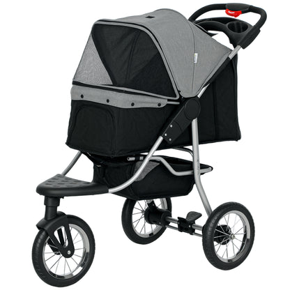 Small Dog Stroller, 3-Wheel Foldable Pet Stroller with Adjustable Canopy and Zippered Mesh Door for Pet Owners, Grey