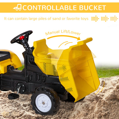 Aosom Ride on Tractor for Kids, Pedal Construction Car with Manual Control Bucket for 3 Year Old, Yellow