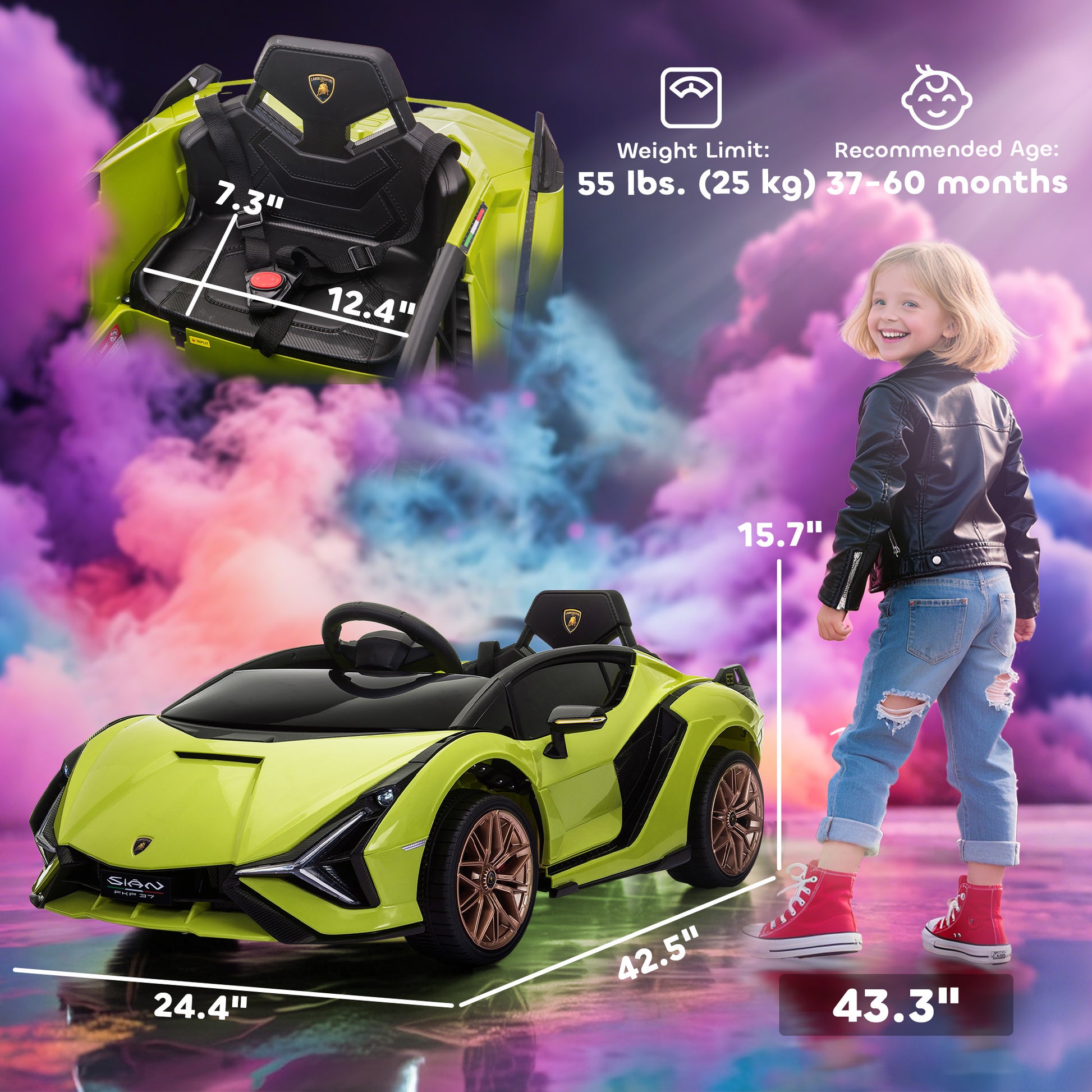 Aosom Compatible 12V Battery-powered Kids Electric Ride On Car Toy with Parental Remote Control Music Lights MP3 Green
