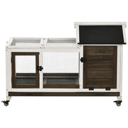 Rabbit Cage with Wheels, Ramp, Run, Tray for Indoor Outdoor, Suitable for Rabbit, Guinea Pig, Coffee