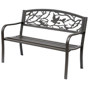 50" Garden Bench Outdoor Loveseat with Vintage Bird Pattern Cast Metal - Brown
