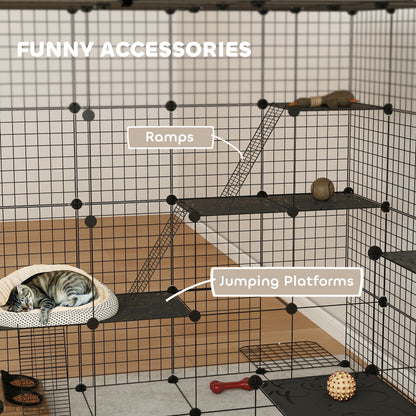 4-Tier 55" Cat Cage Indoor with Platforms, Ramps, Accessories, for 1-3 Cats, Indoor Use, Black