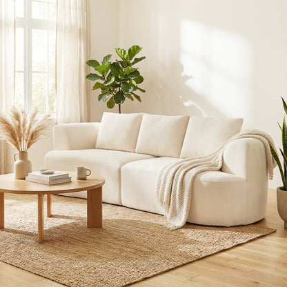 3 Seater Sofa, 102" Chenille Boneless Couch with Wide Seat, Spring Cushions, High-Density Foam, 3 Pillows, Cream White