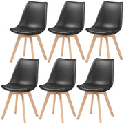 Modern Dining Table Chairs Set of 6, Rubber Wood Kitchen Table Chairs with PU Leather Cushion for Living Room, Bedroom