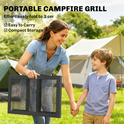 Folding Campfire Grill, 22" x 12" Heavy Duty Carbon Steel Grill Grate with Folding Legs, Black