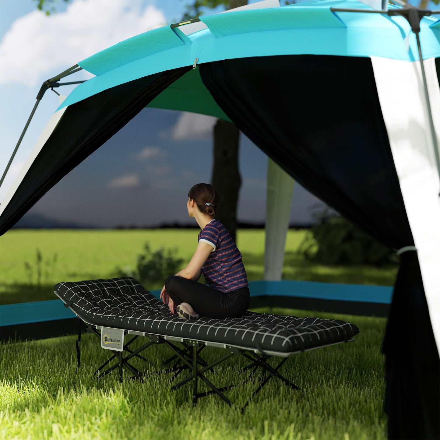 26.4" Wide Folding Bed, Camping Cot for Adults with Mattress, Storage Pocket, Carry Bag, Max Load 330 LBS, Black