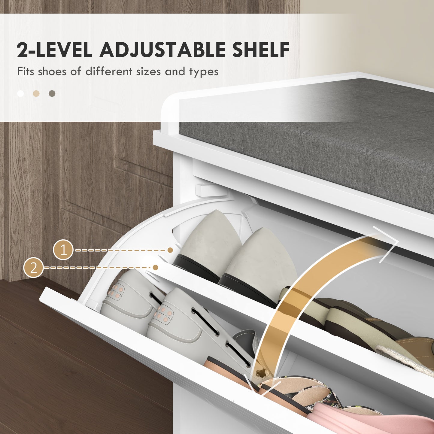 Shoe Storage with Seat, Upholstered Hallway Bench, Shoe Bench with Flip Drawer, Adjustable Shelf for 8-10 Pairs of Shoes
