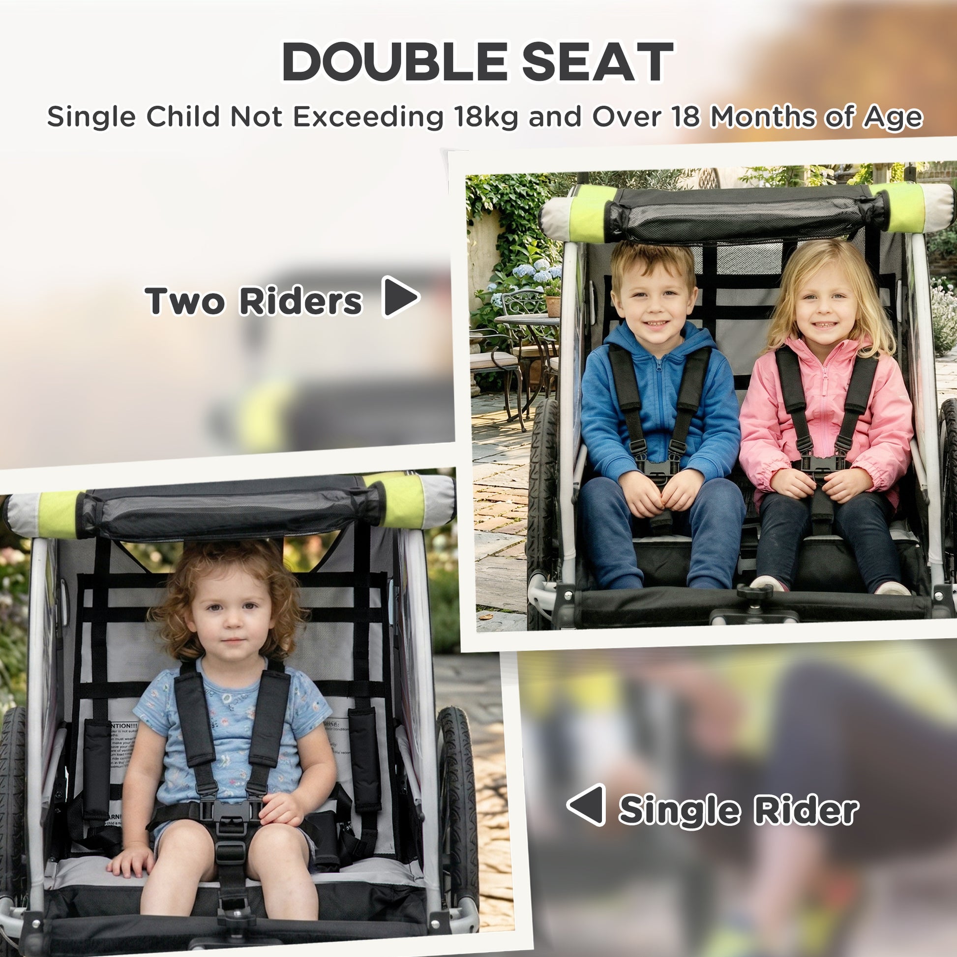 Aosom 2 Seat Bike Trailer for Kids 2-in-1 Double Baby Stroller with Handbrake, Rubber Wheels, 5 Point Harness, Waterproof Cover, Storage Bag, Reflectors, Yellow