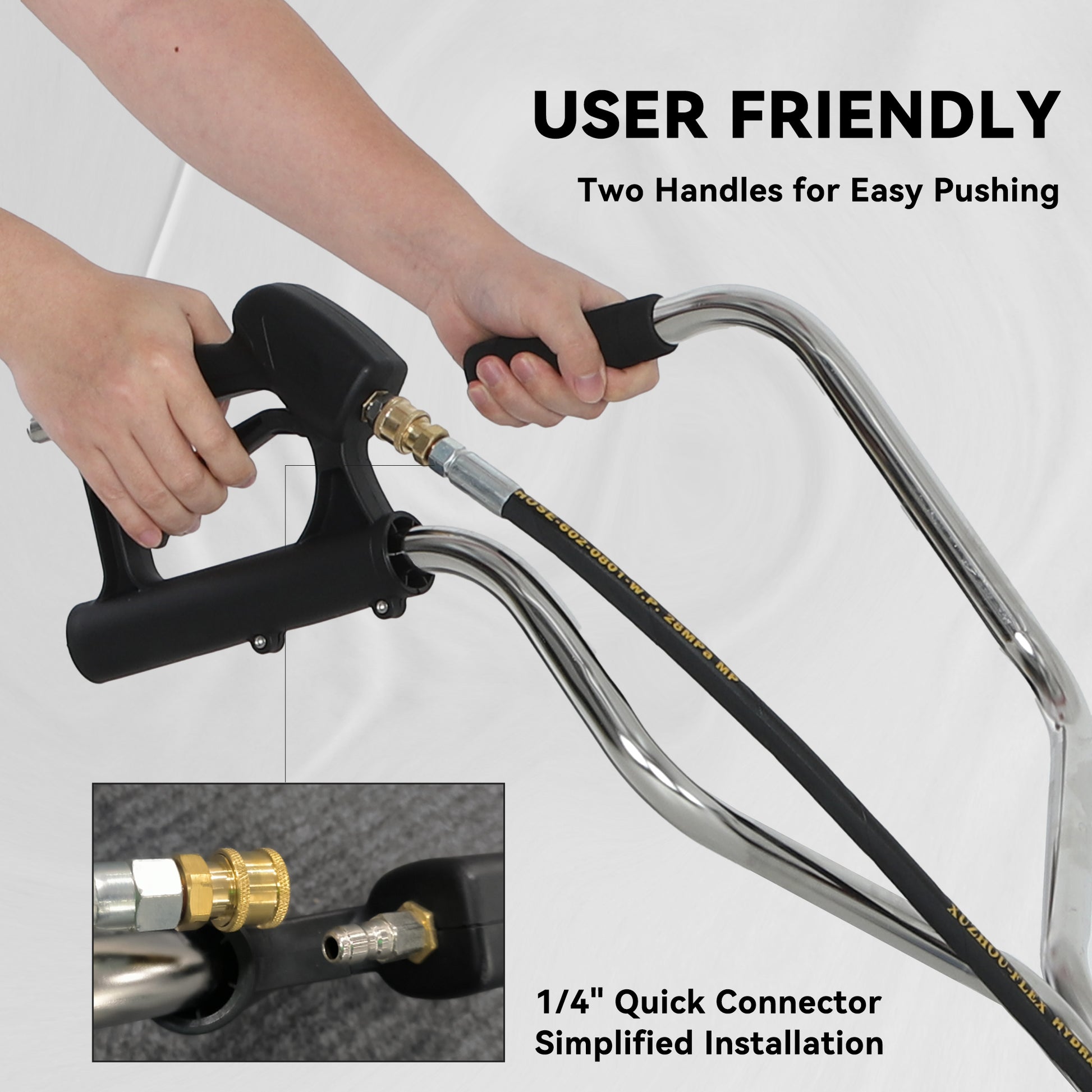18" Pressure Washer Surface Cleaner with 4 Wheels, Stainless Steel Power Washer Surface Cleaner with 1/4" Quick Connector, 2 Handles, 3600 PSI, Silver