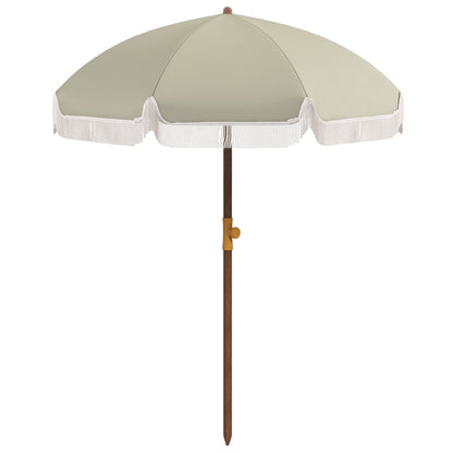 6.2' Beach Umbrella for Travel, Vent, Ruffles, Carry Bag, Portable Outdoor Umbrella for Garden, Light Green