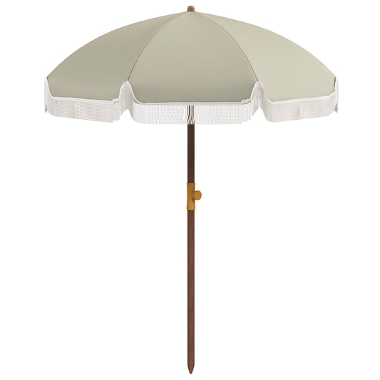 6.2' Beach Umbrella for Travel, Vent, Ruffles, Carry Bag, Portable Outdoor Umbrella for Garden, Light Green
