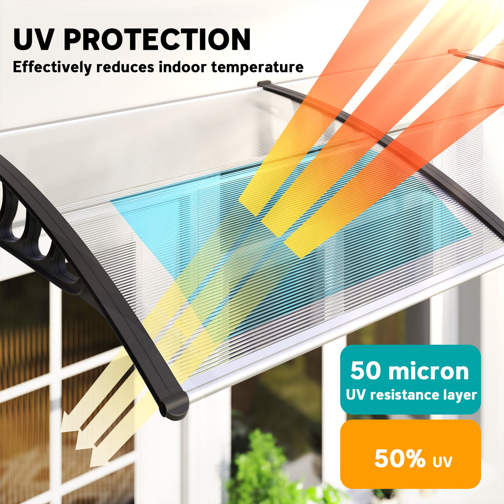 Awning Door Canopy, 119.3" x 37.8", Polycarbonate Front Door Outdoor Patio Cover for UV Protection, Clear