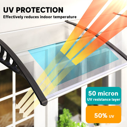 Awning Door Canopy, 119.3" x 37.8", Polycarbonate Front Door Outdoor Patio Cover for UV Protection, Clear