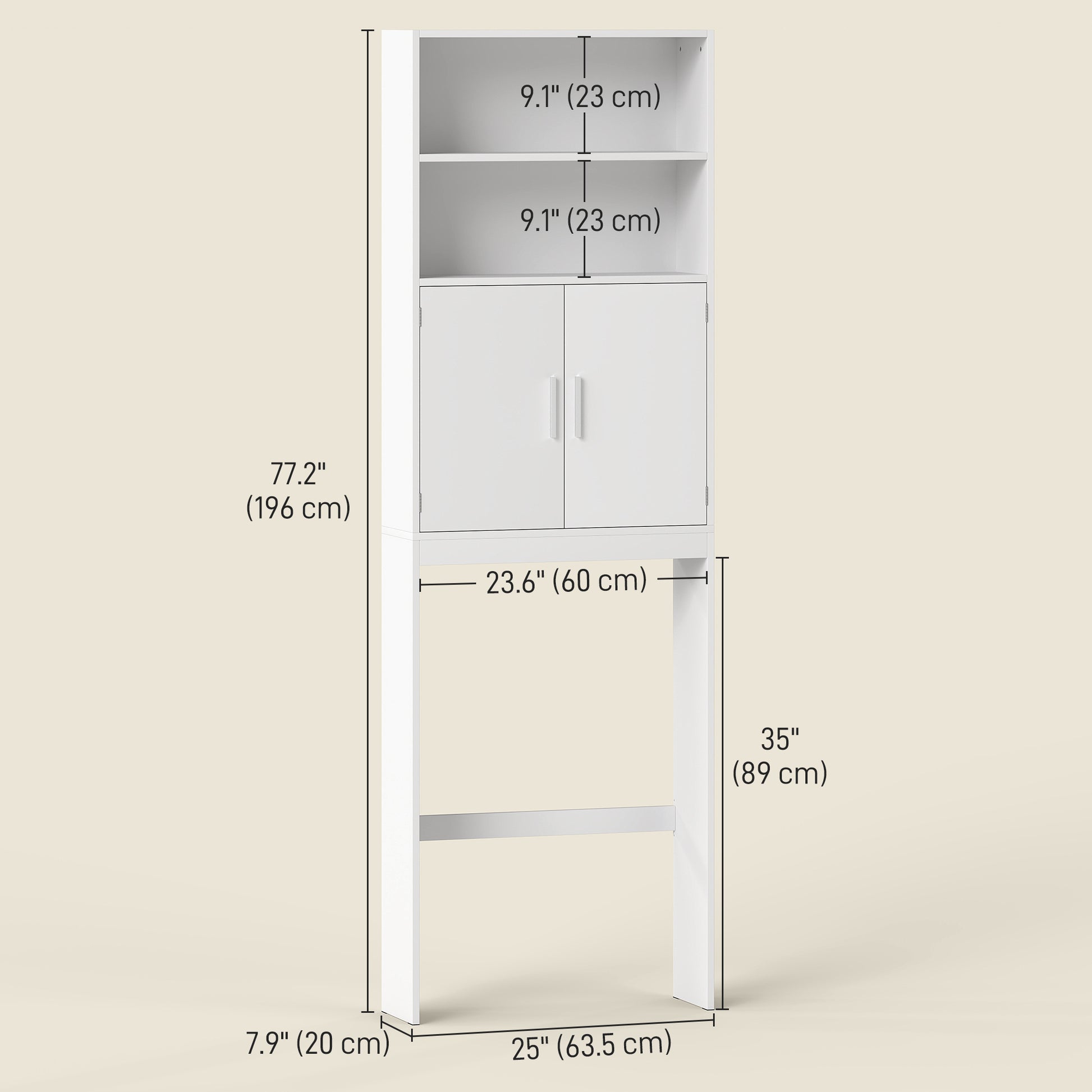 Over The Toilet Storage Cabinet, Freestanding 4-Tier Bathroom Organizer with Adjustable Shelf and 2 Doors, White